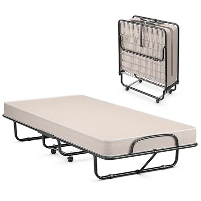 Folding Bed With Mattress Portable Rollaway Guest Cot Memory Foam Made Italy
