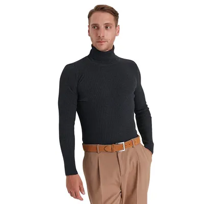 Male Basic Fitted Turtleneck Knitwear Sweater