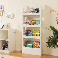 4-tier Kids Bookshelf Toy Storage Bookcase Rack Wall W/ Anti-toppling Kits White