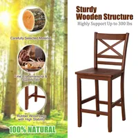 Set Of Bar Stools 24" Counter Height Chairs W/ Rubber Wood Legs Walnut