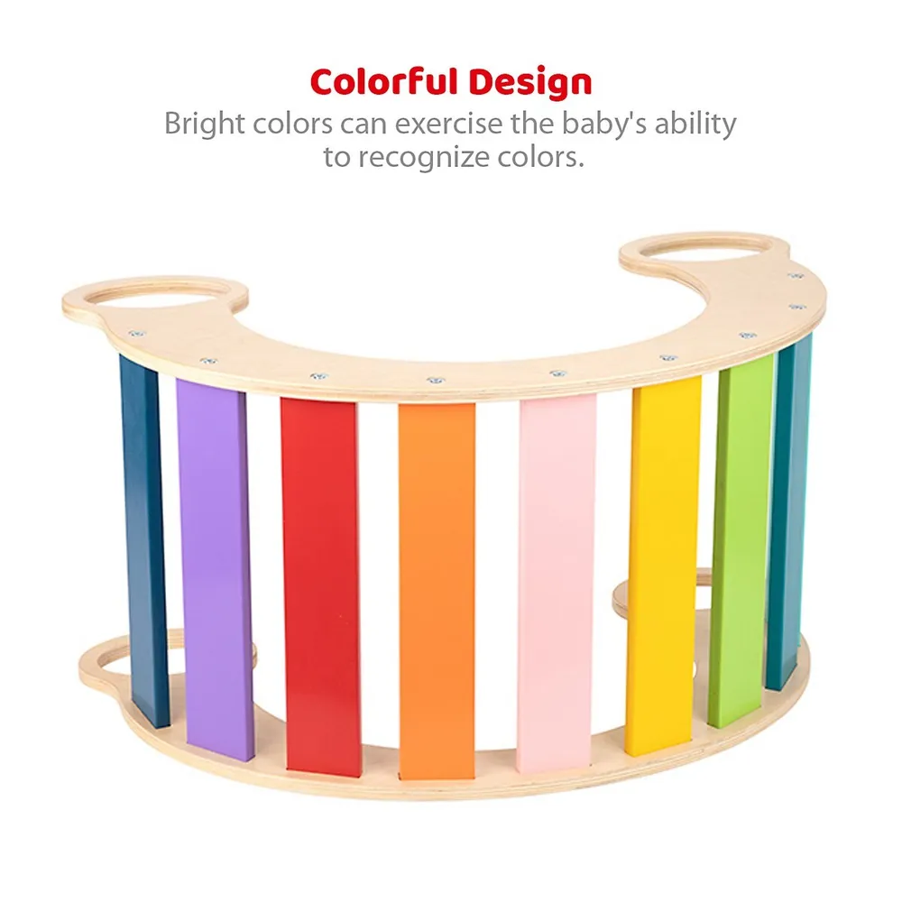Wooden Climbing Arch Rocker - Rainbow Rocking Climber Frame; Montessori Climbing Toy For Toddlers 3 Year Old +