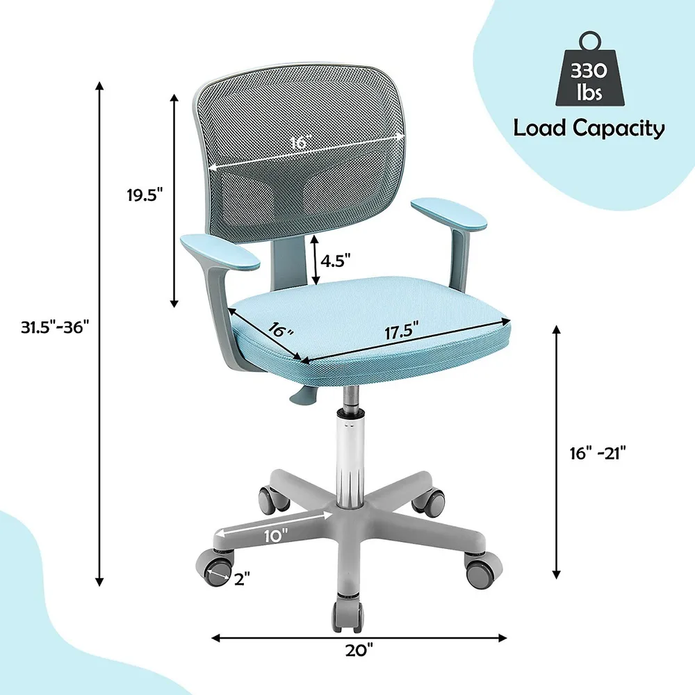 Costway Auto Lock Kids Mesh Chair With Armrests Height Adjustable  360-degree Swivel Pinkblue