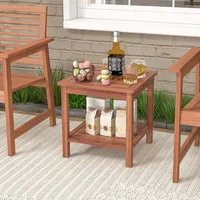 Patio Acacia Wood Side Table 2-tier Square End Table Porch Poolside Natural
