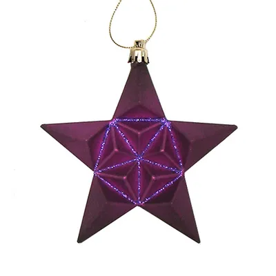 12ct Purple Shatterproof 2-finish Star Christmas Ornaments 5"