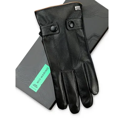 Buttoned Flap Real Leather Gloves