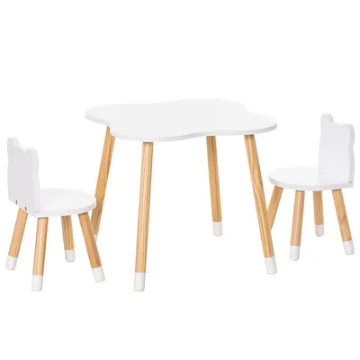 Kids Wooden Table And 2 Chairs Set For 1-4 Years