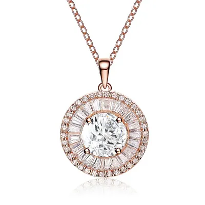Sterling Silver With 18k Rose Gold Plated And Clear Cubic Zirconia Pendant Necklace
