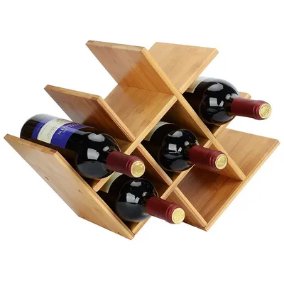 Wine Rack 8 Bottles Tabletop Wine Rack Home Decorate, Natural Bamboo