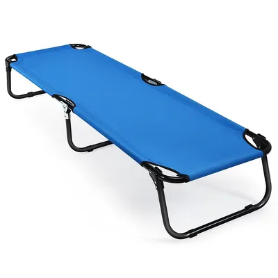 Folding Camping Bed Outdoor Portable Military Cot Sleeping Hiking Travel Blue