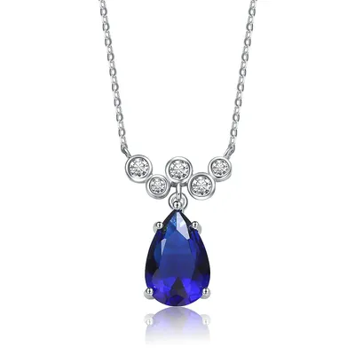 Sterling Silver With Sapphire Cubic Zirconia Bubble Chevron Raindrop Necklace