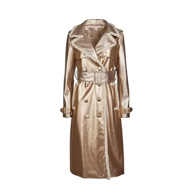 Faux Shearling Gold Trench Coat