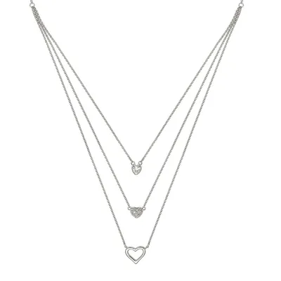 Sterling Silver 20" " Hearts" Multi Chain Necklace