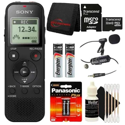 Icd-px470 Stereo Digital Voice Recorder + 32gb Microsd Card + Wallet + 2x Aaa Batteries + Microphone + 3pc Cleaning Kit