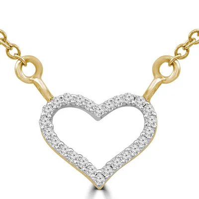 0.07 Ct Round Vs1 F Diamond Heart Necklace 14k Yellow Gold