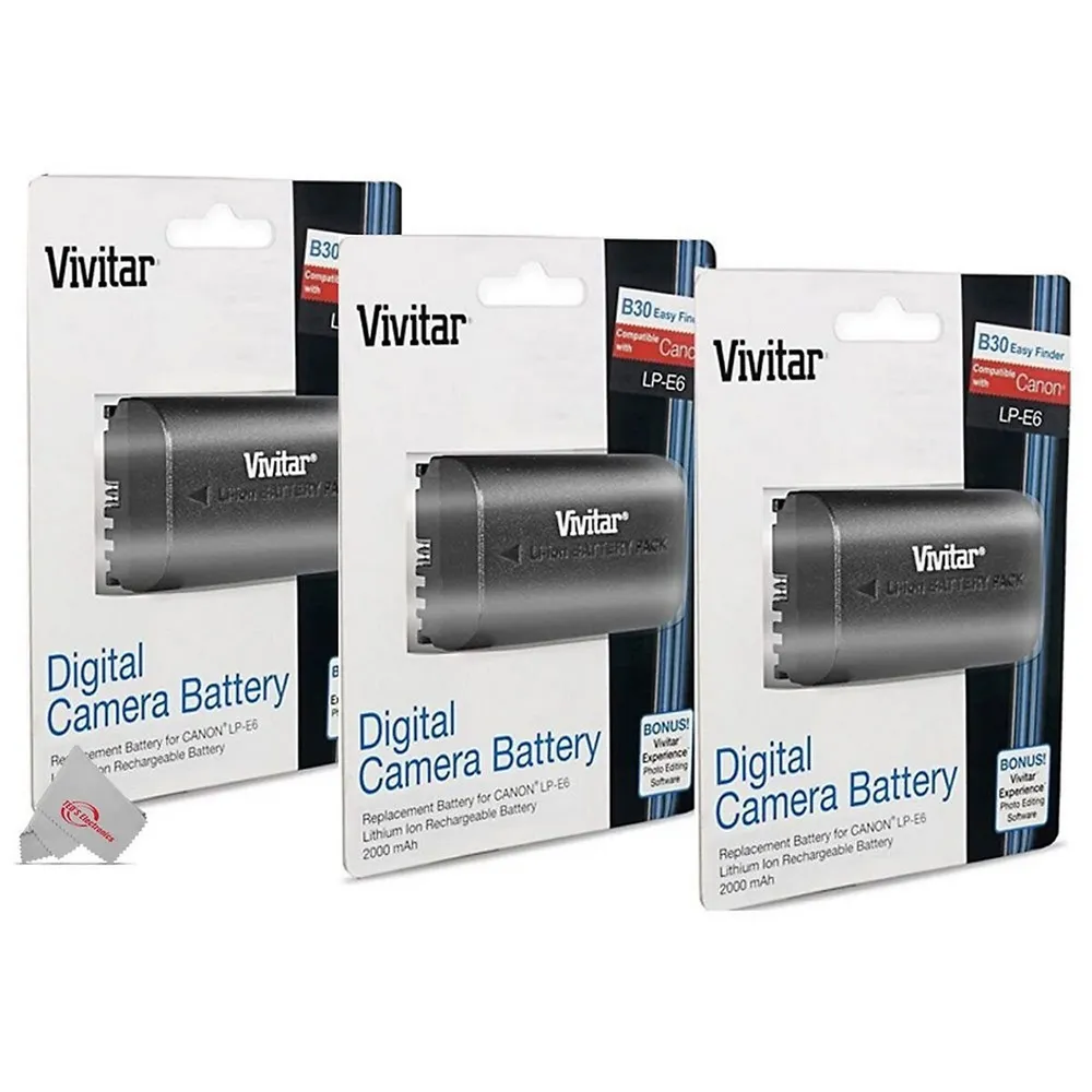 Three Packs Vivitar Replacement Battery For Canon Lp-e6