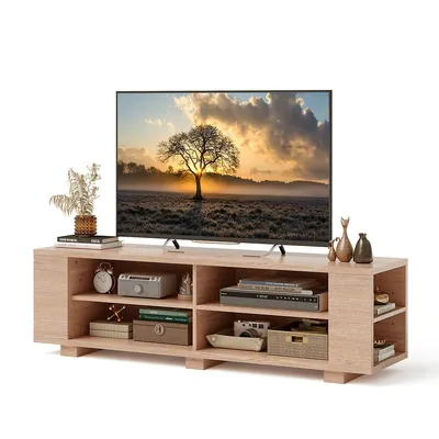 59" Wood Tv Stand Console Storage Entertainment Media Center With Shelf Natural