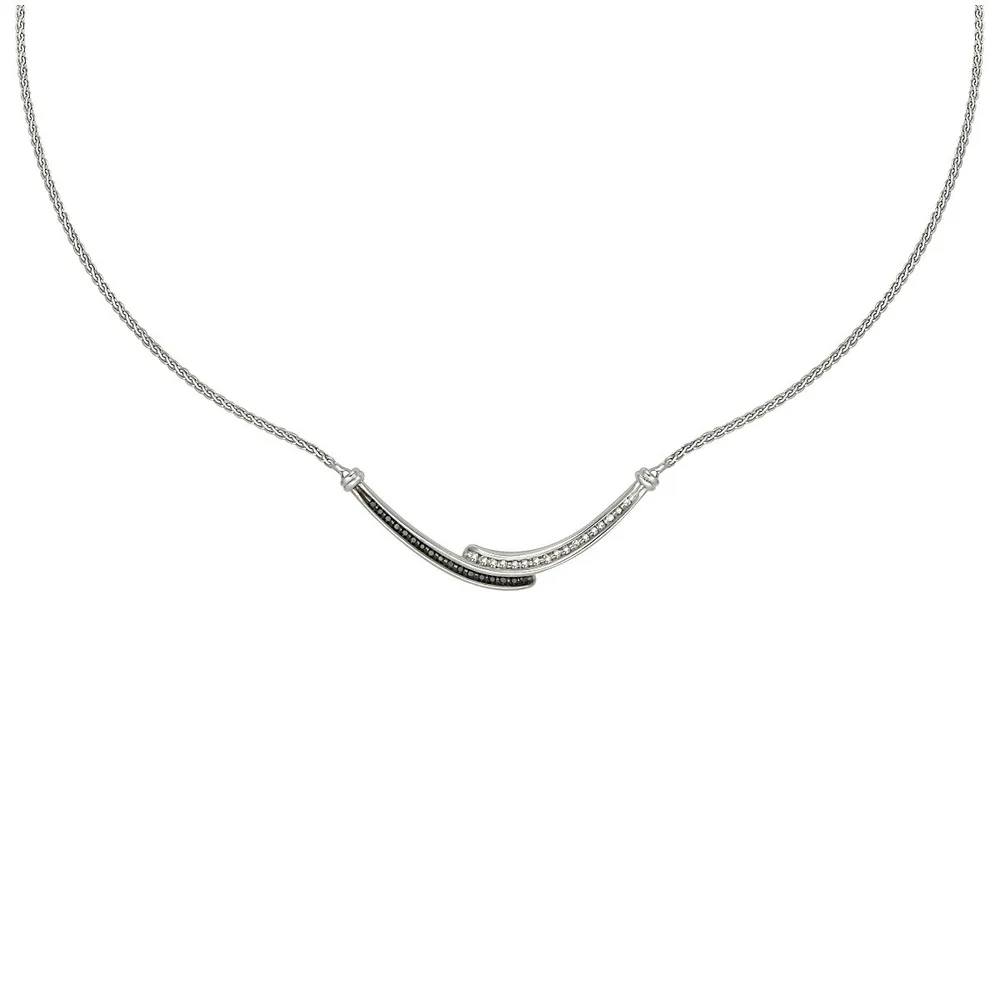 Sterling Silver 18" Black & White Diamond Silver Necklace