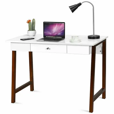 Computer Desk Laptop Pc Writing Table Makeup Vanity Table W/drawer And Wood Legs
