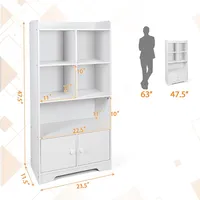 4-tier Bookshelf 2-door Storage Cabinet W/4 Cubes Display Shelf For Home Office