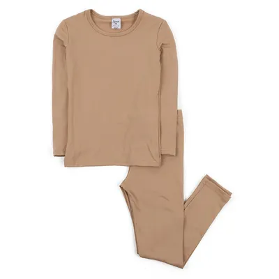 Kids Two Piece Thermal Neutral Solid Color Pajamas