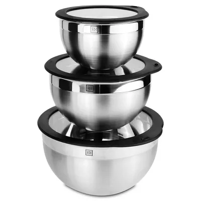 3-piece Mixing Bowl Set With Silicone Sealed Glass Lids