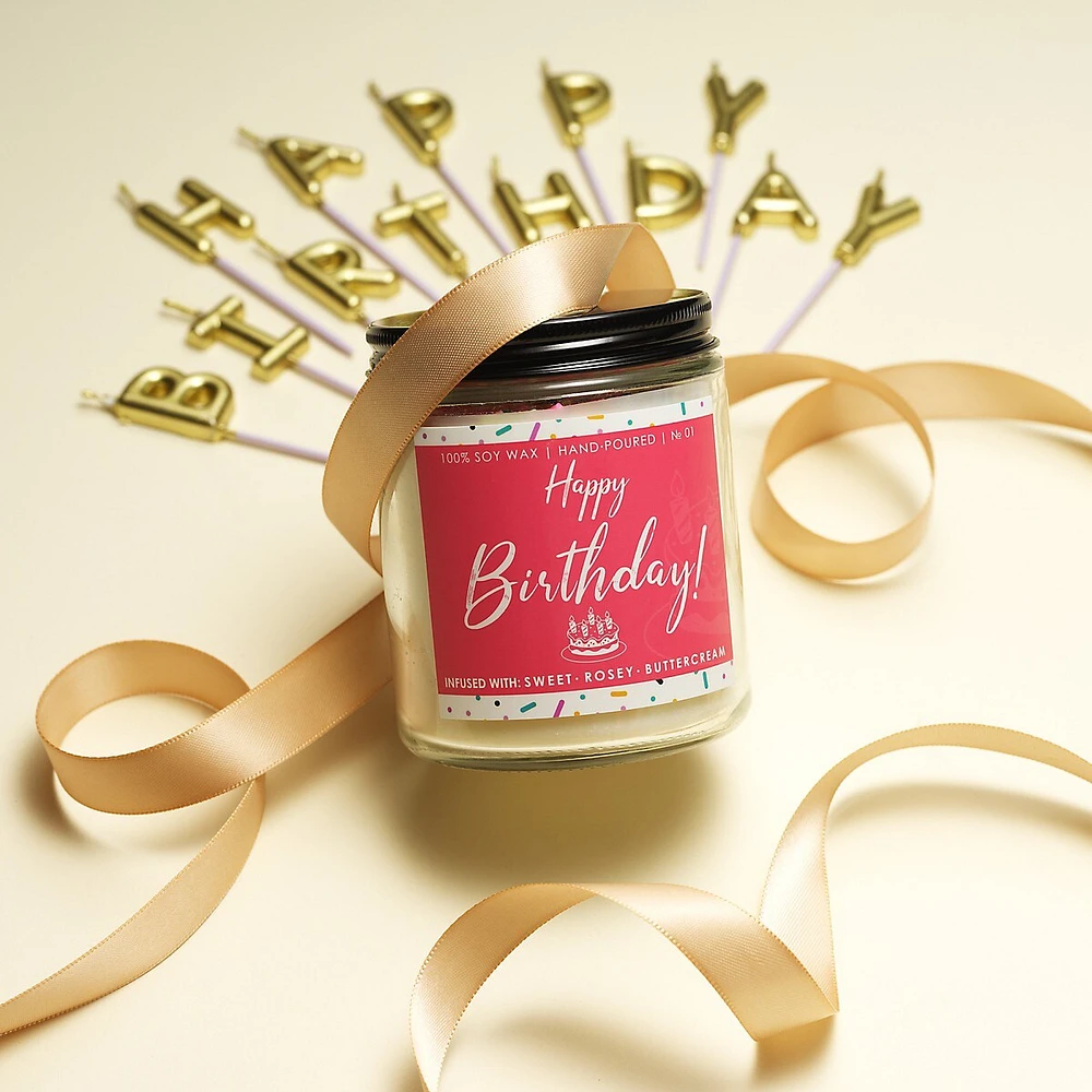 Birthday Candle Gift Set, 7oz Scented Soy Happy Birthday Candles