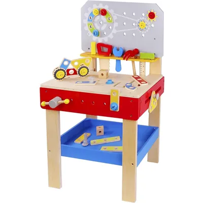 Wooden Builder Workbench Playset - 48pcs - Child-size Work Bench With Tools And Hardware, Toy For Kids 3 Years And Older