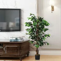 4 Feet/6 Feet Artificial Ficus Silk Tree Wood Trunks Green In/outdoor Home Decor