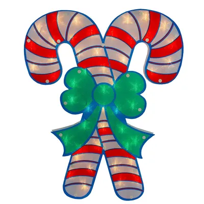 18.5" Lighted Double Candy Cane Christmas Window Silhouette