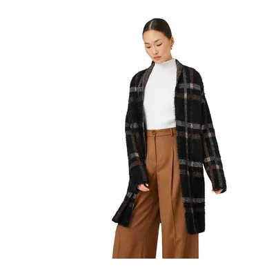 Regular Fit Standing Collar Knitwear Plaid / Checkered Cardigan