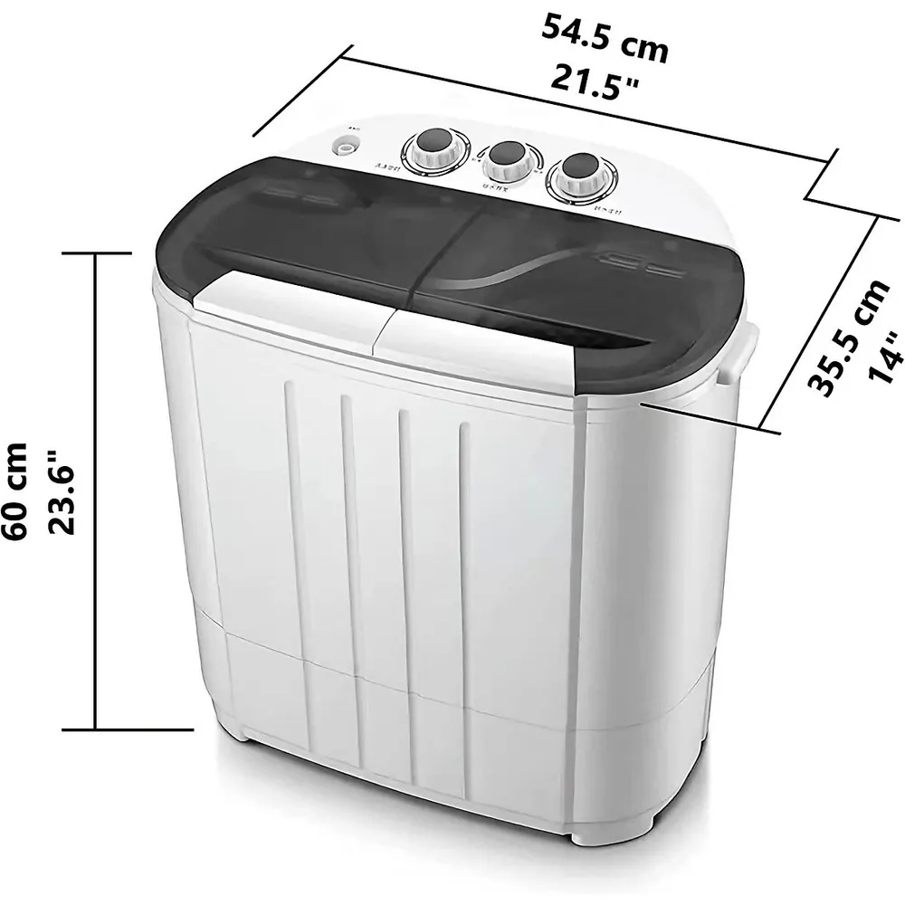 Intexca Portable Compact Twin Tub Capacity Washer And Spin Dryer Black