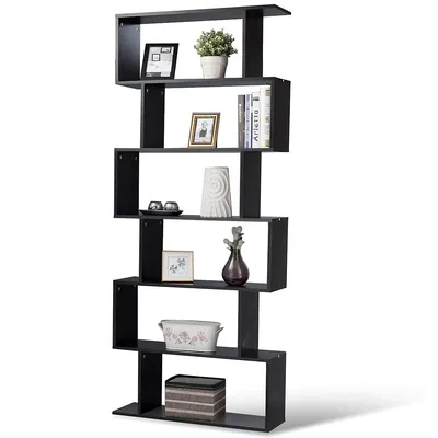 6 Tier S-shaped Bookcase Z-shelf Style Storage Display Modern Bookshelf