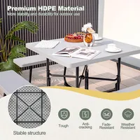 Outdoor 8-person Square Picnic Table Bench Set With 4 Benches & Umbrella Hole