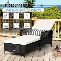 2pcs Pe Rattan Chaise Lounge Chair Recliner Adjustable Pillow Black