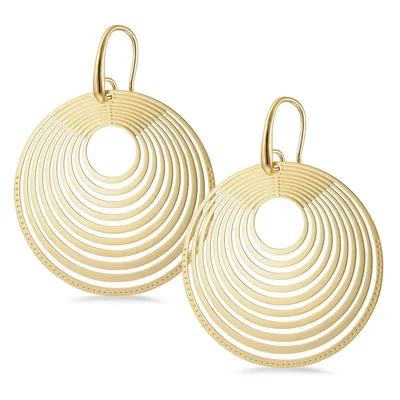 18kt Gold Plated 1 1/2" Diameter Graduating Round Disc Drop Hook Earrings