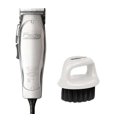 Professional Fade Master Clipper Adjustable Blade Silver + Knuckle Brush