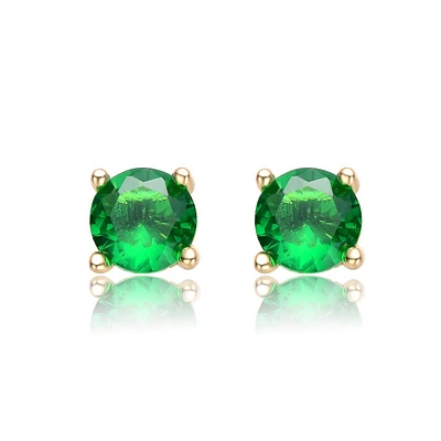 Teens 14k Gold Plated Emerald Green Cubic Zirconia Stud Earrings