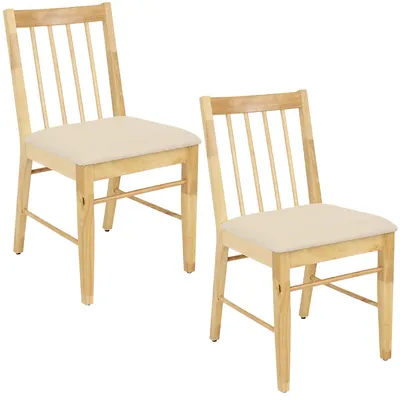 2 Slat-back Dining Side Chairs - Natural With Beige Cushions