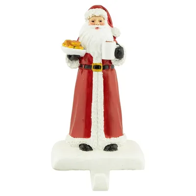 7" Santa With Cookies And Hot Cocoa Christmas Stocking Holder