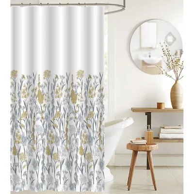 Printed Canvas Shower Curtain With Roller Hooks Yellow Floral