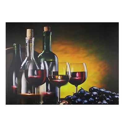 15.75" Led Lighted Flickering Wine, Grapes And Candles Canvas Wall Art 11.75" X 15.75"
