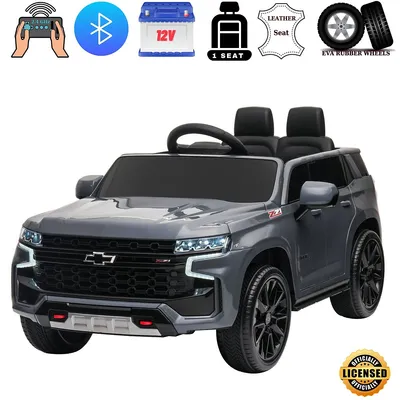 Officially Licensed Chevrolet Tahoe 1-seater 12v Toddlers' & Kids' Ride-on Truck W/ Rubber Wheels, Leather Seats, USB, SD, MP3, BT, Parent RC