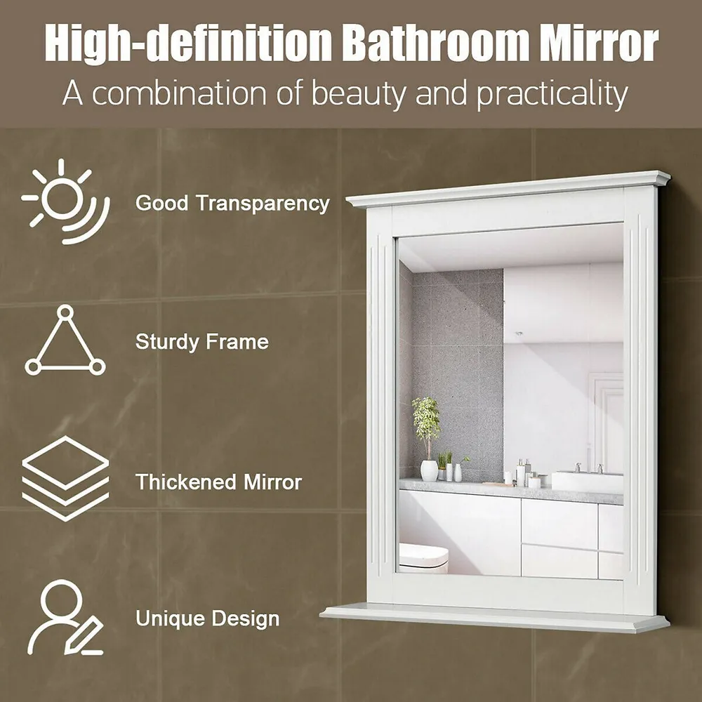 Bathroom Wall Mirror W/shelf Square Vanity Makeup Mirror Multipurpose Usage
