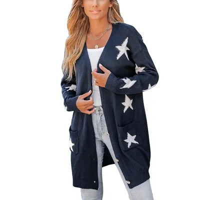 Women's Star Print V-neck Button-front Cardigan