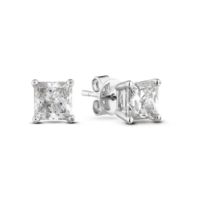 10k White Gold Princess Cut Canadian Diamond Solitaire Stud Earrings