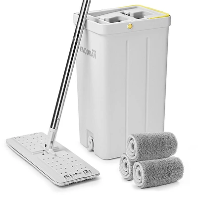 7.5l Mop And Bucket With Wringer Set, Detachable Mops With Bucket System, Include 3 Washable Microfiber Pads