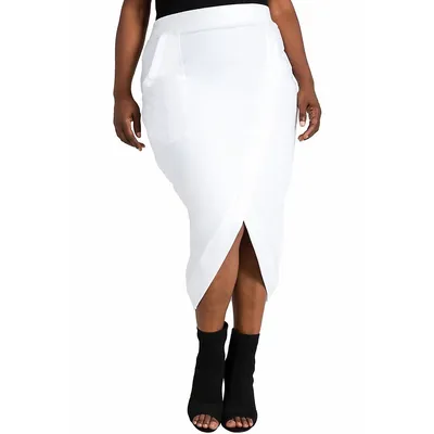 Plus Curvy White French Terry Cross Front Skirts