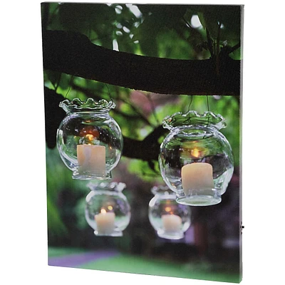 Led Lighted Flickering Garden Party Hanging Glass Candles Canvas Wall Art 15.75" X 12"