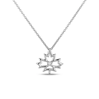 14k White Gold 0.09 Cttw Cgl Certified Canadian Diamond Maple Leaf Pendant With Chain