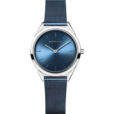 Ladies Ultra Slim Stainless Steel Watch In Silver/blue